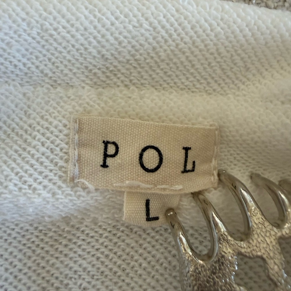 POL White Distressed Button Down‎ Shirt Jacket Shacket Oversized Women's Size L - Picture 8 of 13